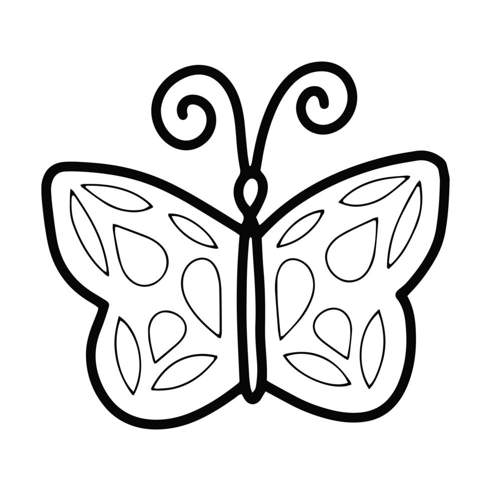 Doodle vector line butterfly isolated illustration.
