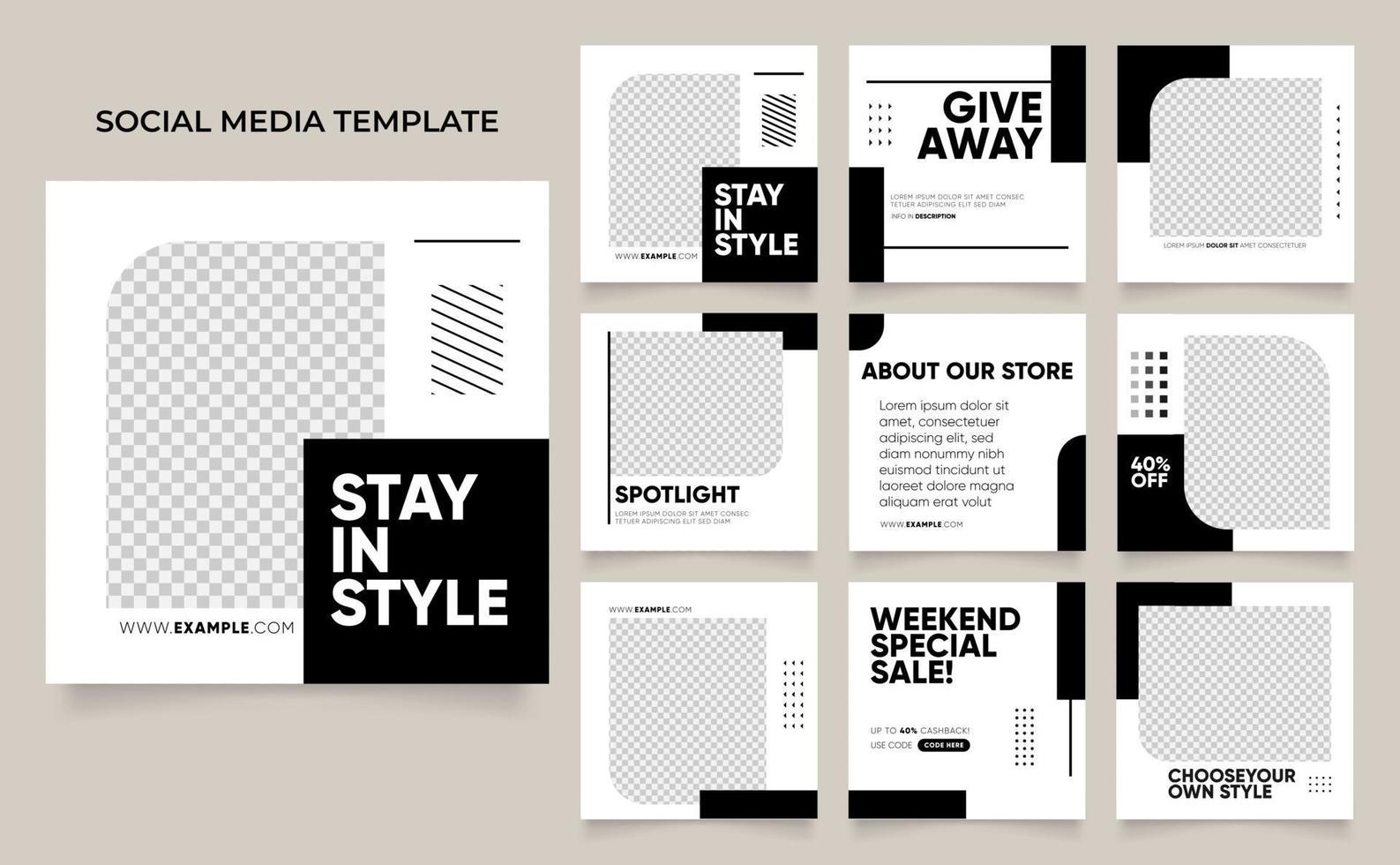 Fully editable social media post template banner fashion sale in black and white color vector