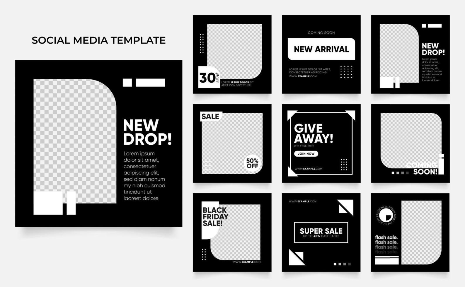 Fully editable social media post template banner fashion sale in black and white color vector