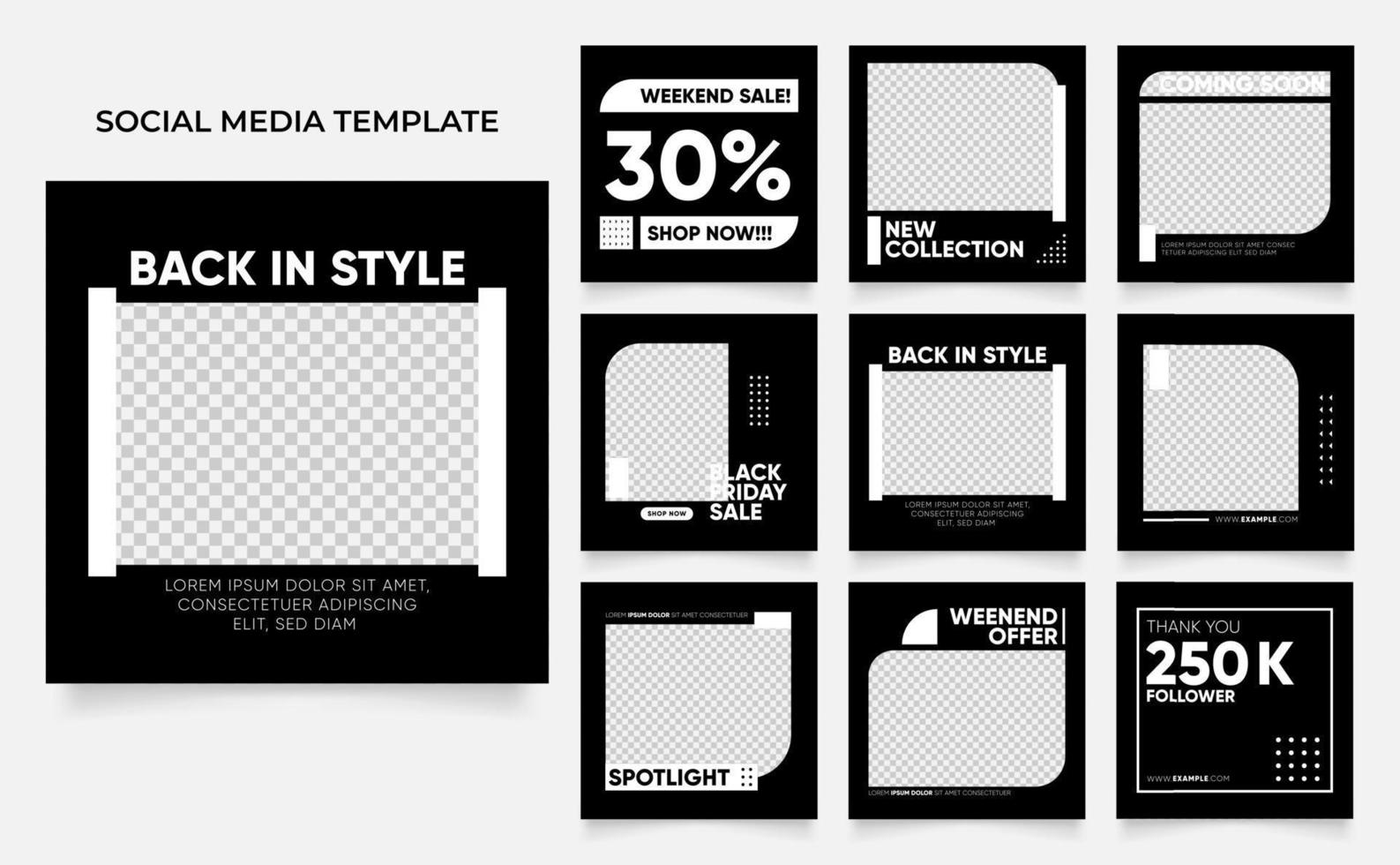 Fully editable social media post template banner fashion sale in black and white color vector