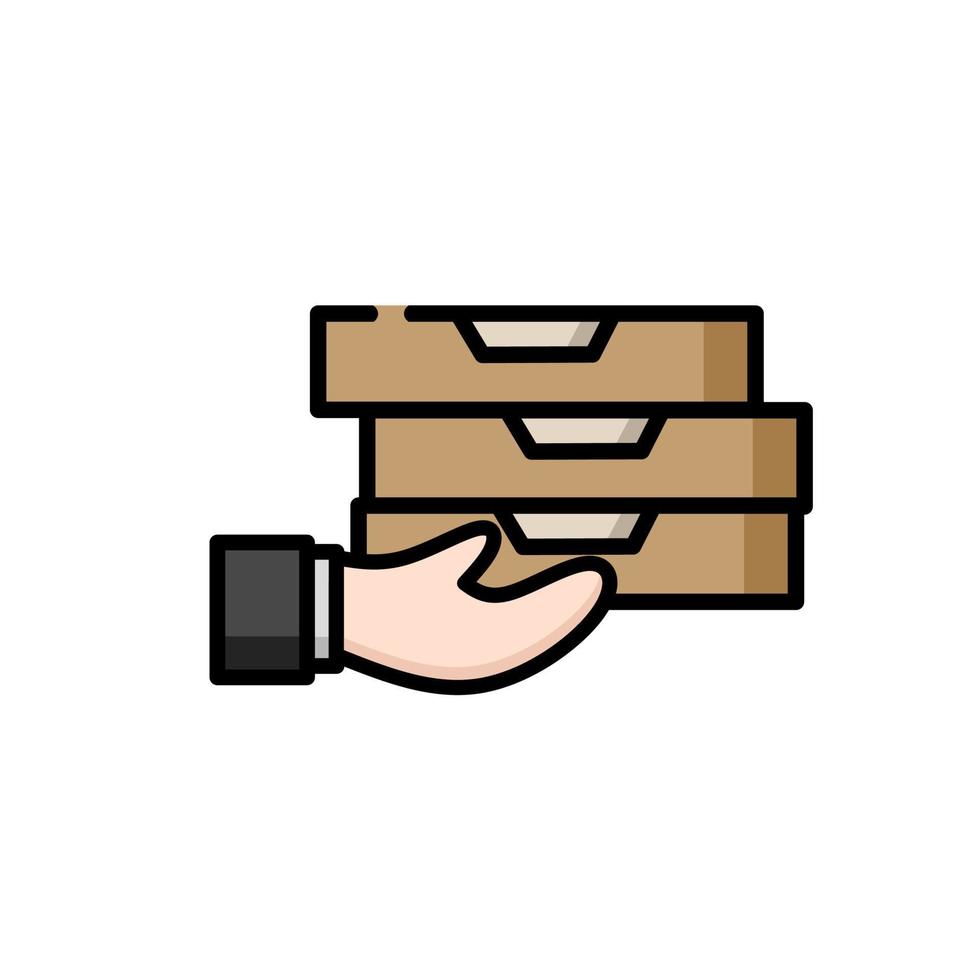 ilustración vectorial, pila de cajas de comida llevadas a mano, por el concepto de servir, dar, entregar, etc. vector