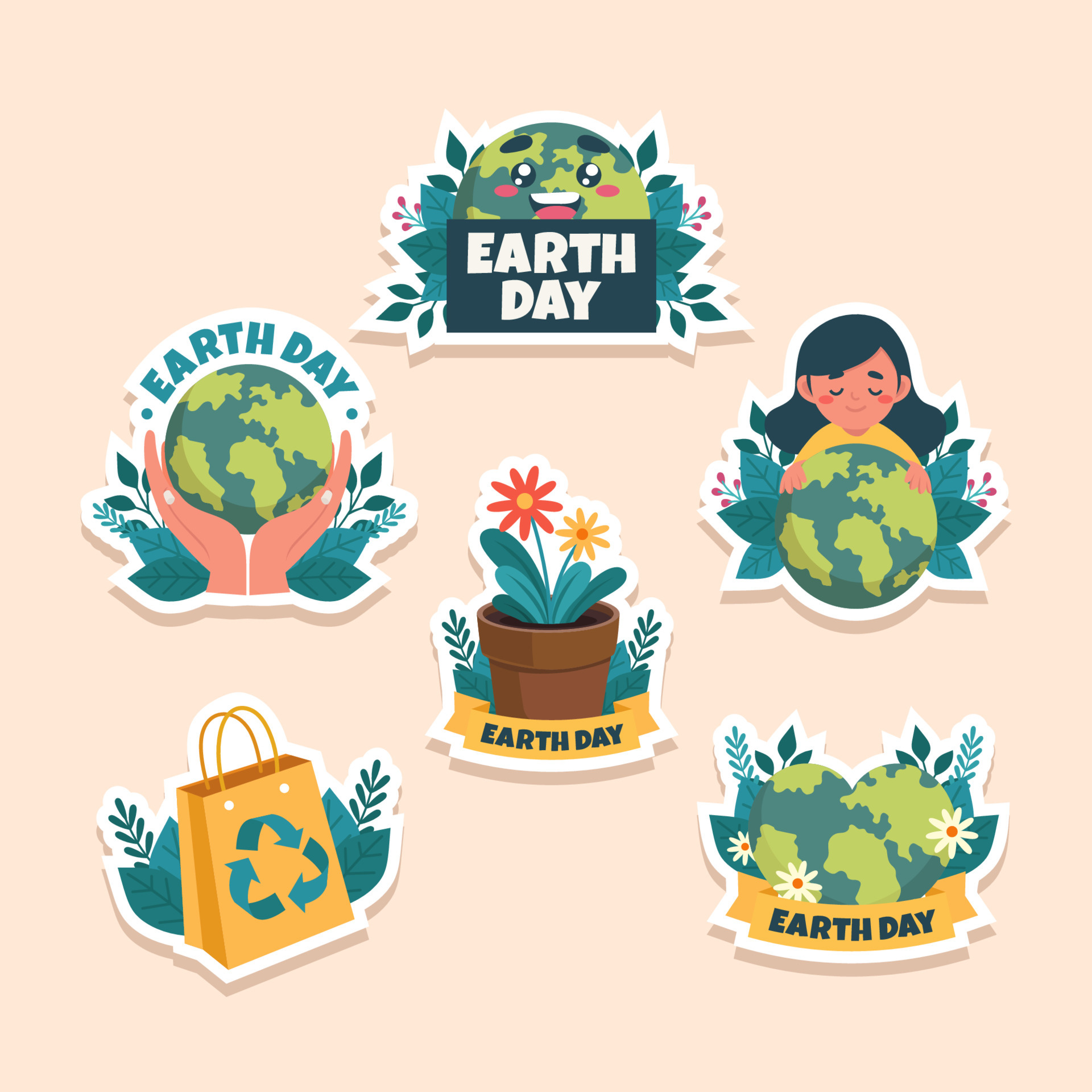 Set of Earth Day Sticker 6063272 Vector Art at Vecteezy