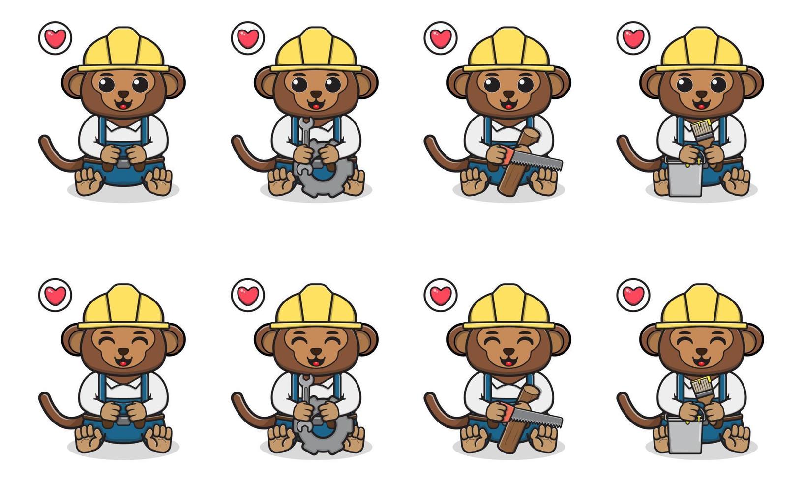 Vector Illustration of Cute sitting Monkey cartoon with Handyman costume