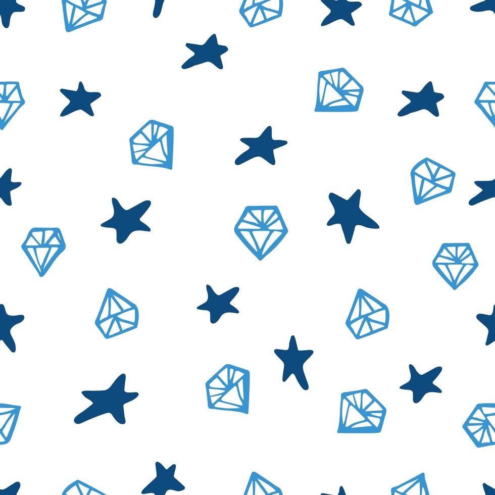 Blue gemstone and star signs seamless pattern. vector