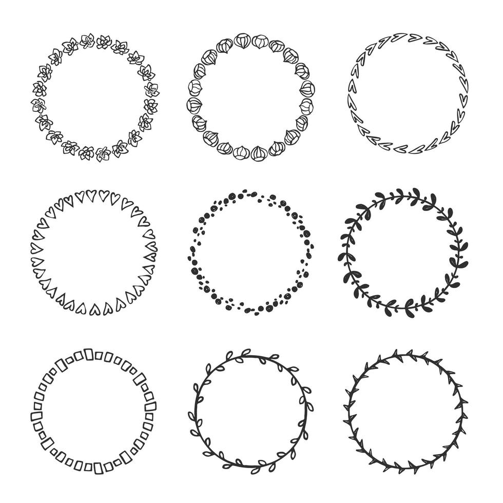 Wreaths hand drawn vector collection.