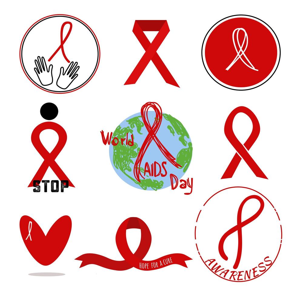 Red ribbon awareness sign for your design. vector