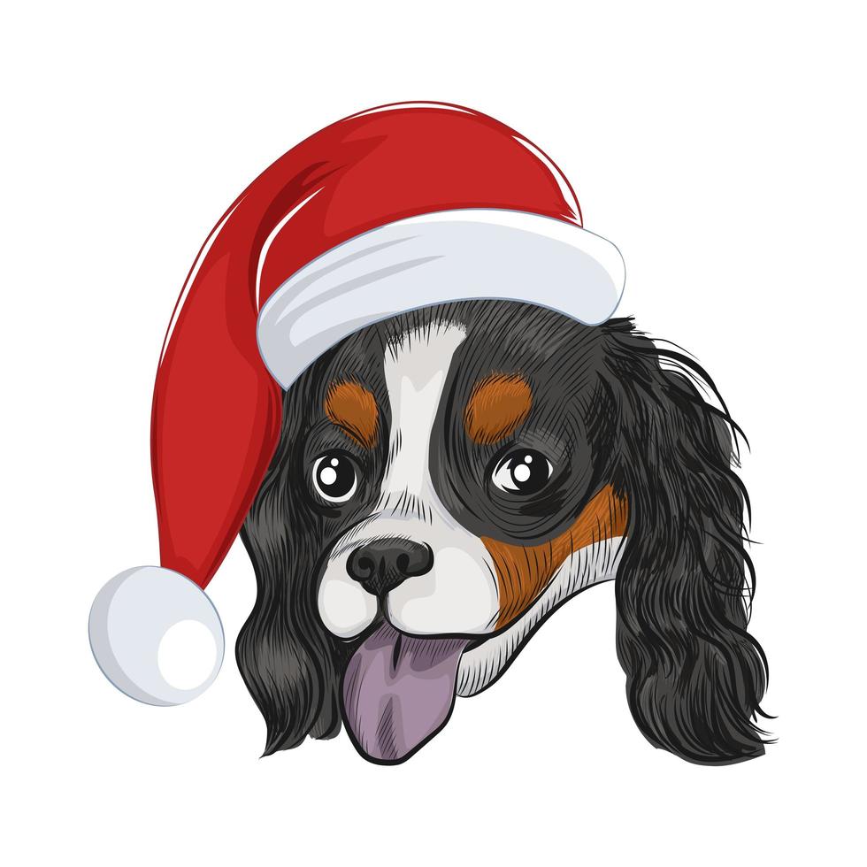 feliz perro santa jadeando aislado sobre fondo blanco. vector