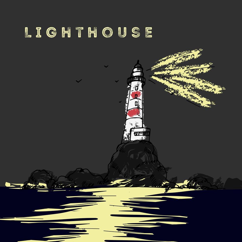 Lighthouse at night vector illustration.