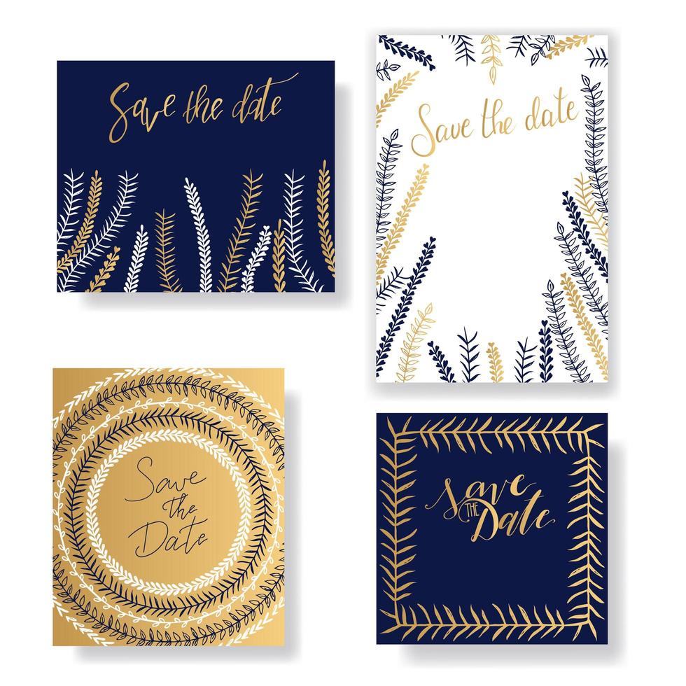 Golden, dark-blue and white invitation templates collection isolated on background. vector