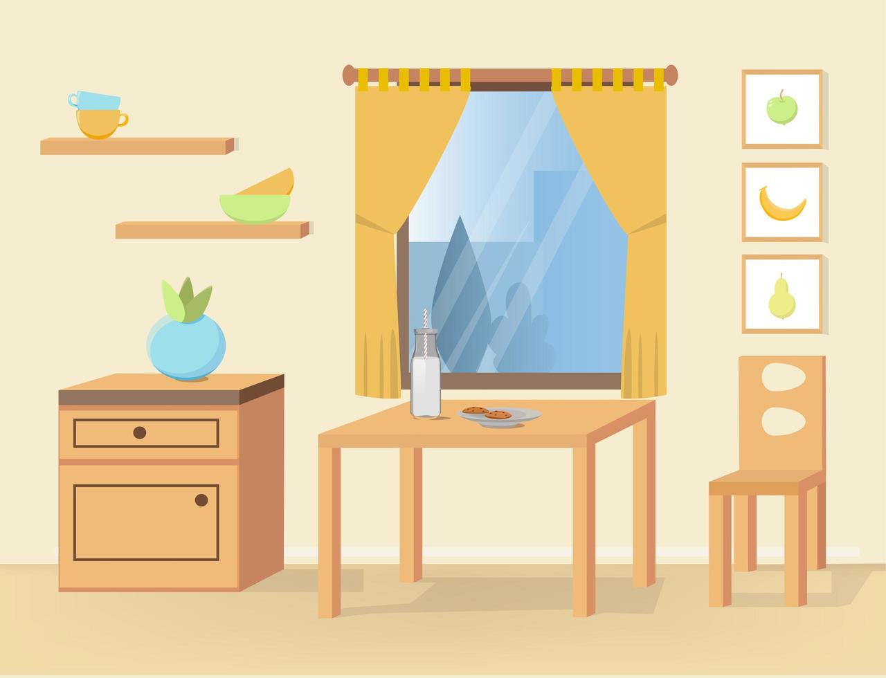 Dining room with furniture vector illustration.