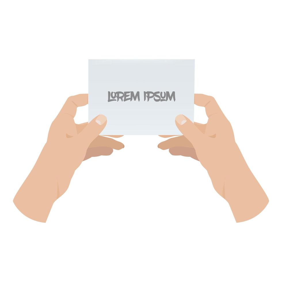 Hands holding blank piece of paper. vector