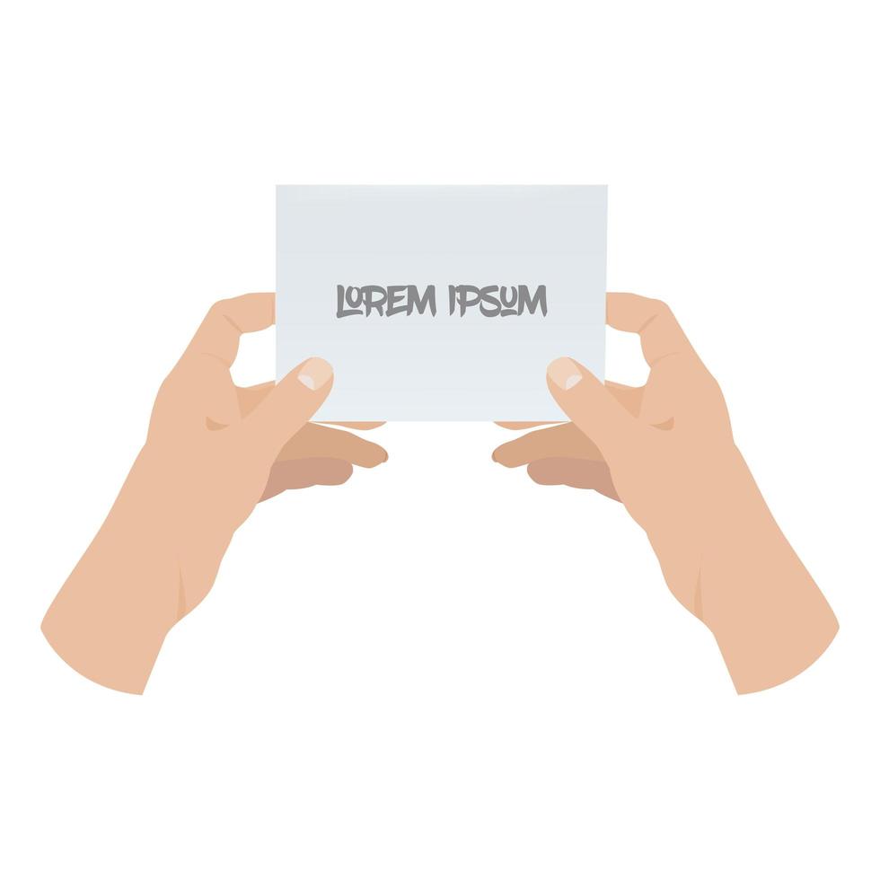 Hands holding blank piece of paper. vector