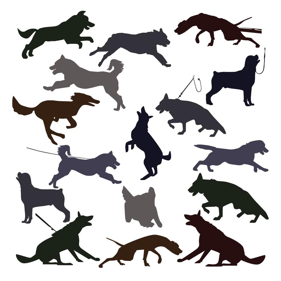 Dog silhouettes on white background. vector