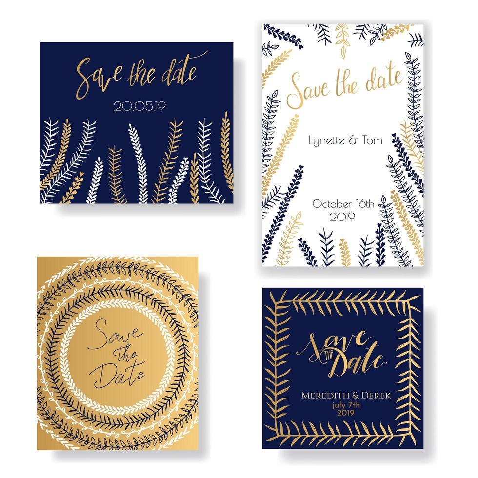 Golden, dark-blue and white invitation templates collection isolated on background. vector