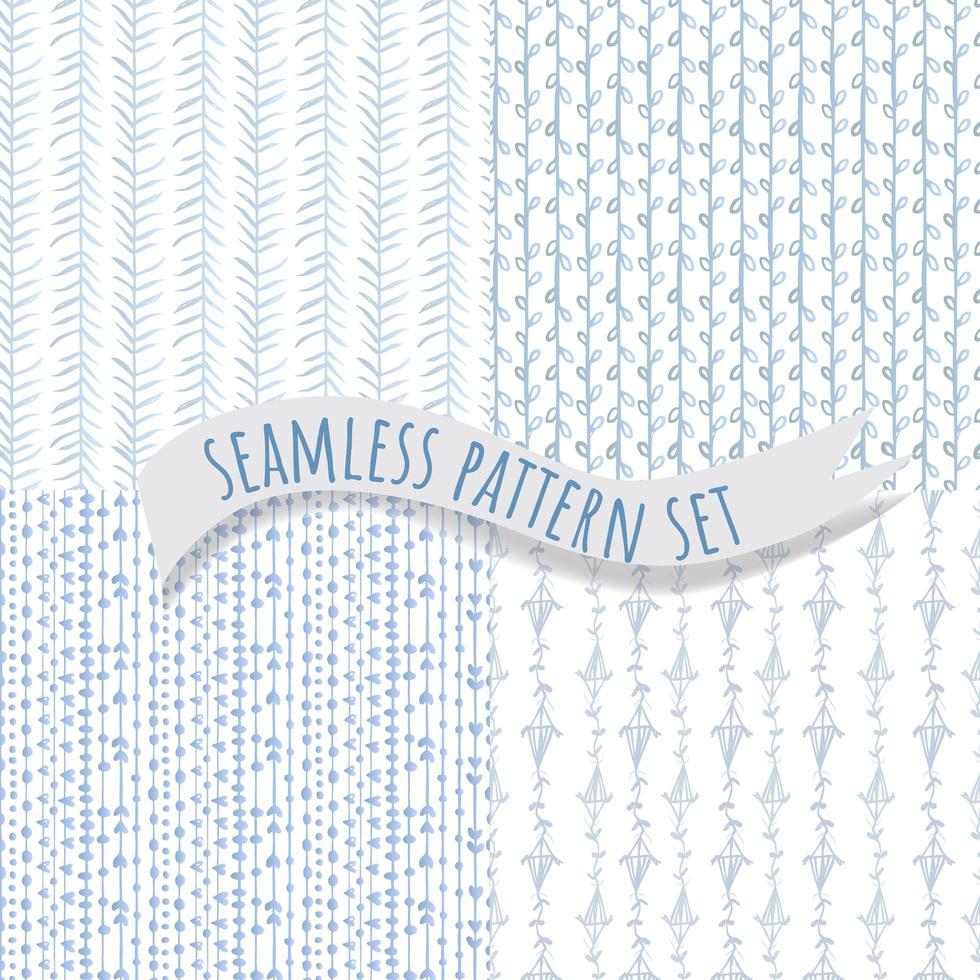 Tender blue seamless pattern collection. vector