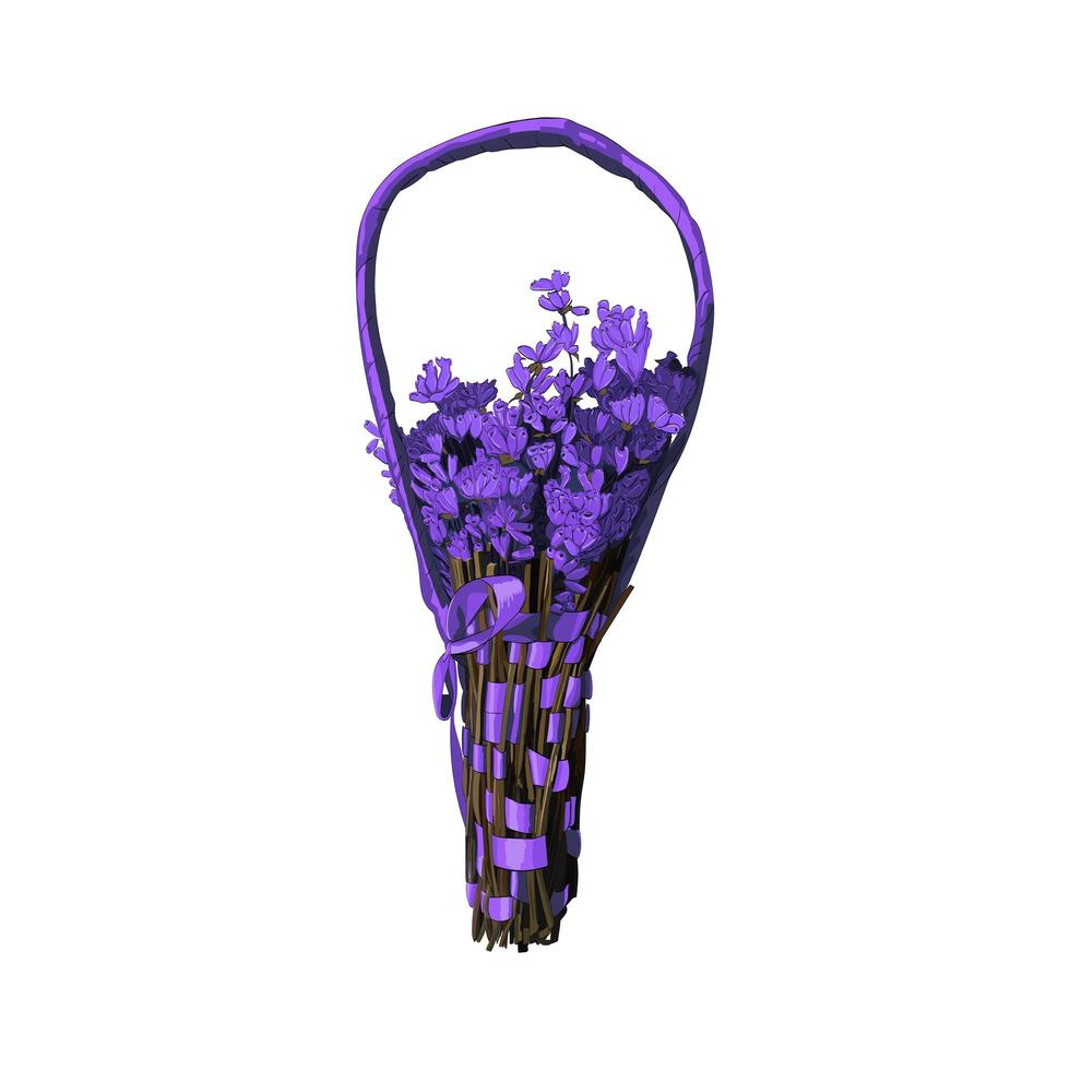 Lavender bouquet with handle isolated on white background. vector