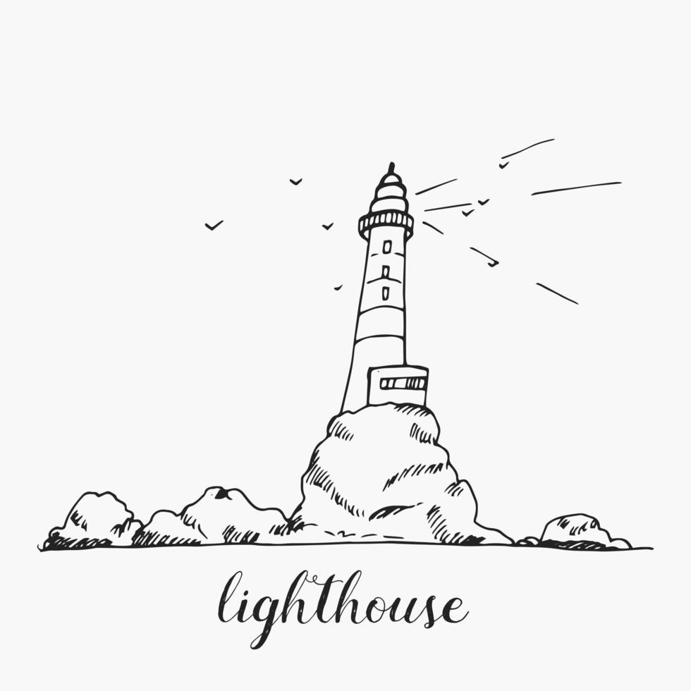 Lighthouse hand drawn outline sketch. vector