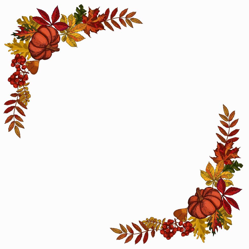 Autumn red yellow leaves frame template. vector