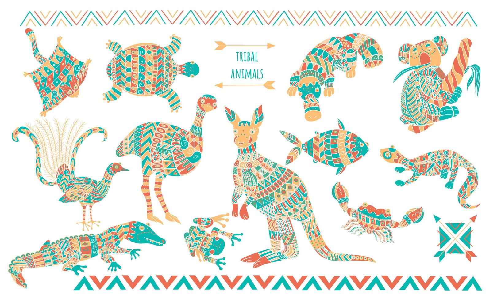 Australian stylized animals set isolated on white background. vector