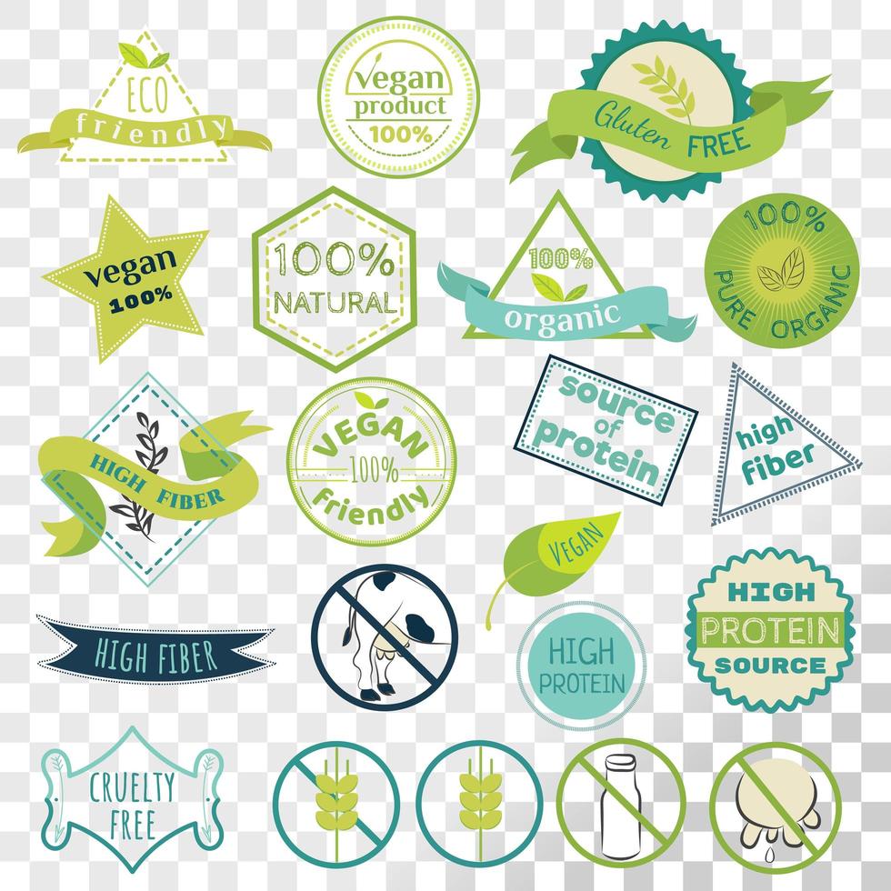 Set of labels for vegans, gluten free and diary free badges. vector