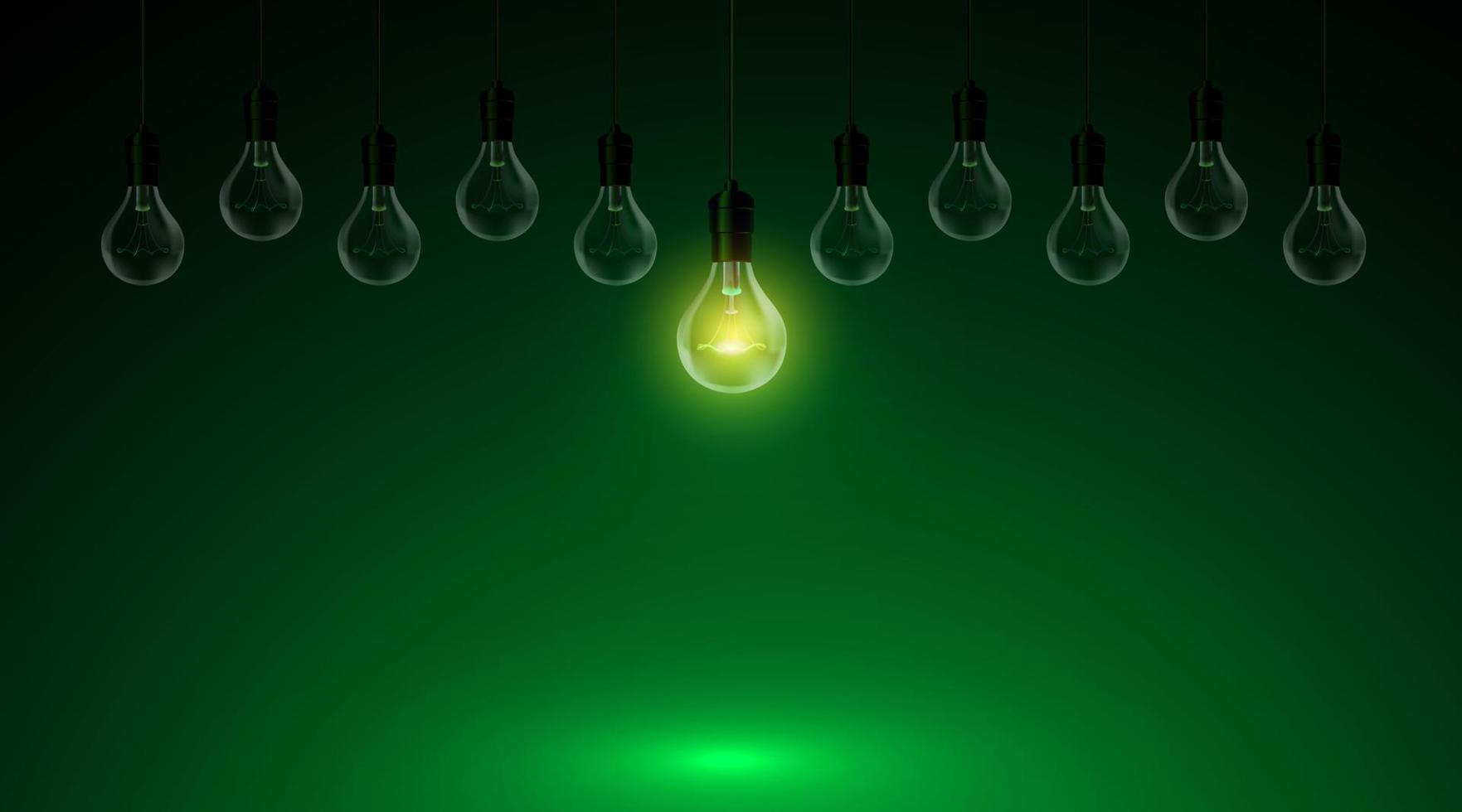 Multiple light bulbs the center light on a green background. 6064190