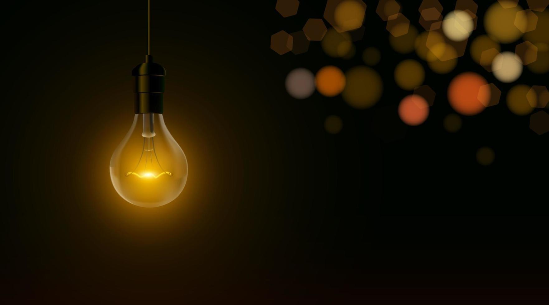 Light bulb on dark black background with bokeh. 6064192 Vector Art at