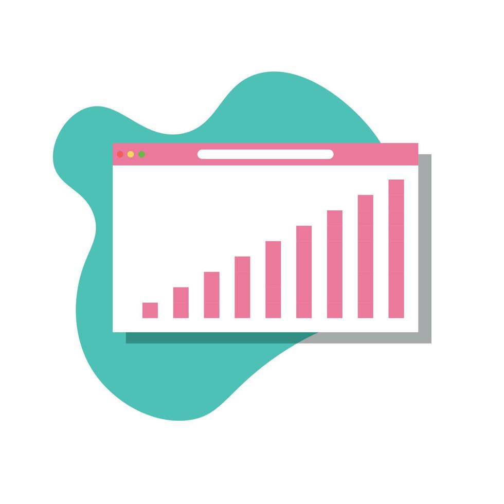 Colorful website vector icon with graph, data analysis chart or analytics audit report, flat design. business concept