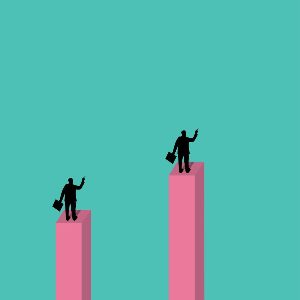 Concept of business ambitions and goals. businessmen point to achievements. Vector illustration