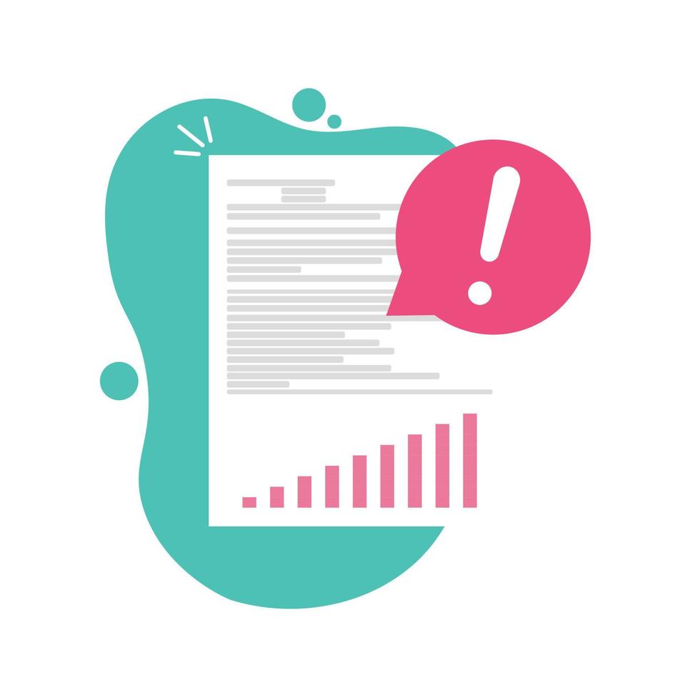 Document text file with warning comment or error notice, vector flat design