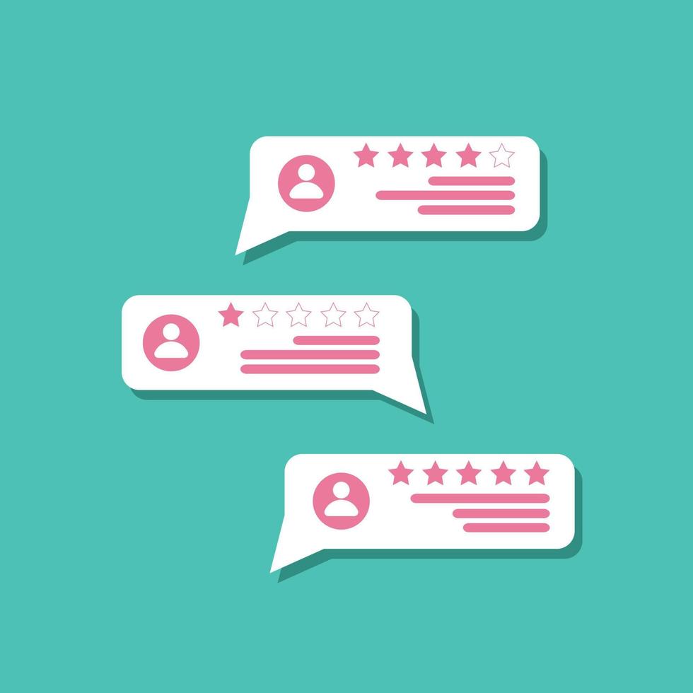 Review ratings online or customer reviews. Customer interaction notifications, feedback concept, testimonials, online survey, rating stars, positive and negative comments, flat design vector
