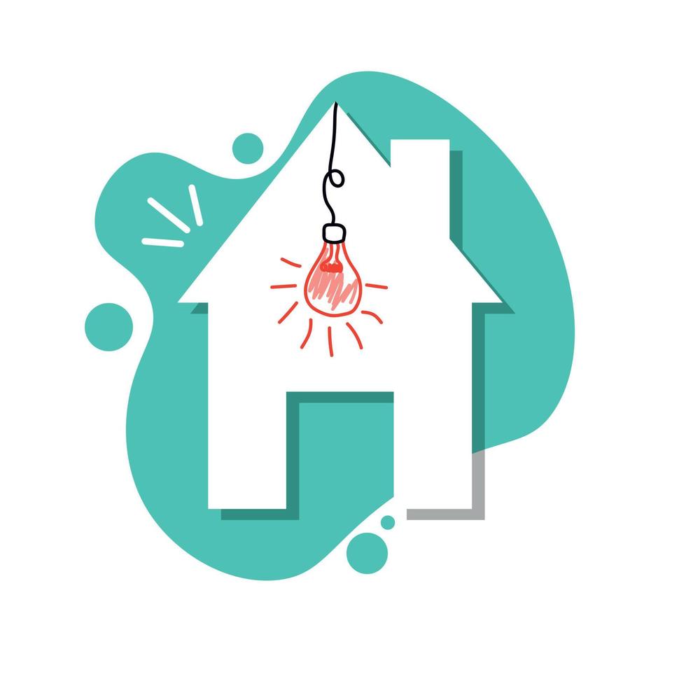 Creative house top view with burning light bulb, Energy saving concept, eco friendly. flat design vector