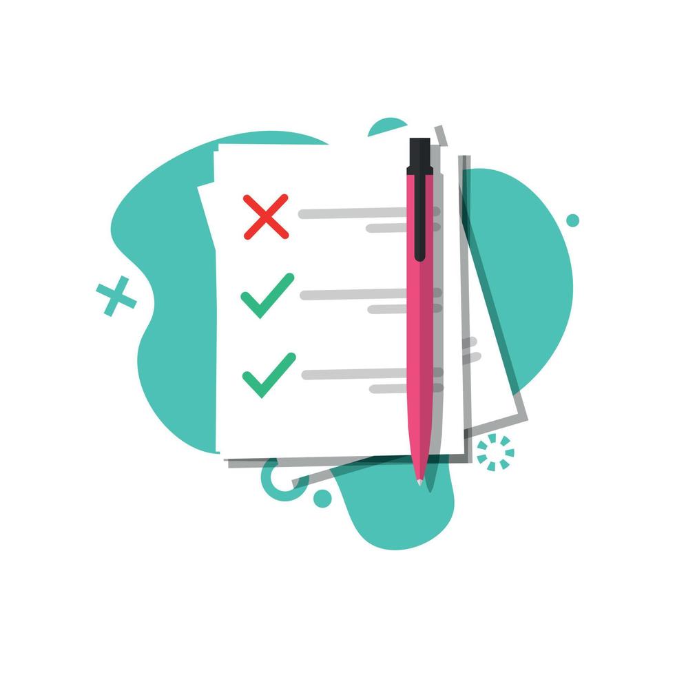 Checklist with checkmarks and cross. Online survey idea isolated On white background. quiz tests and survey results. flat design vector