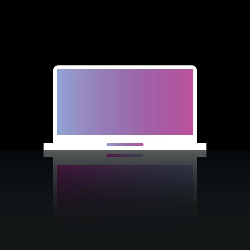 Laptop or computer icon with reflection on black background vector