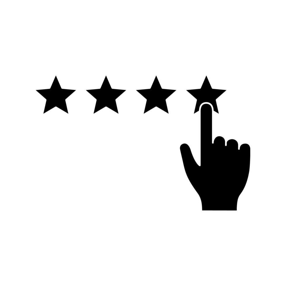 Five star rating glyph icon. Customer excellent review and feedback. High ranking. Client satisfaction. Silhouette symbol. Negative space. Vector isolated illustration