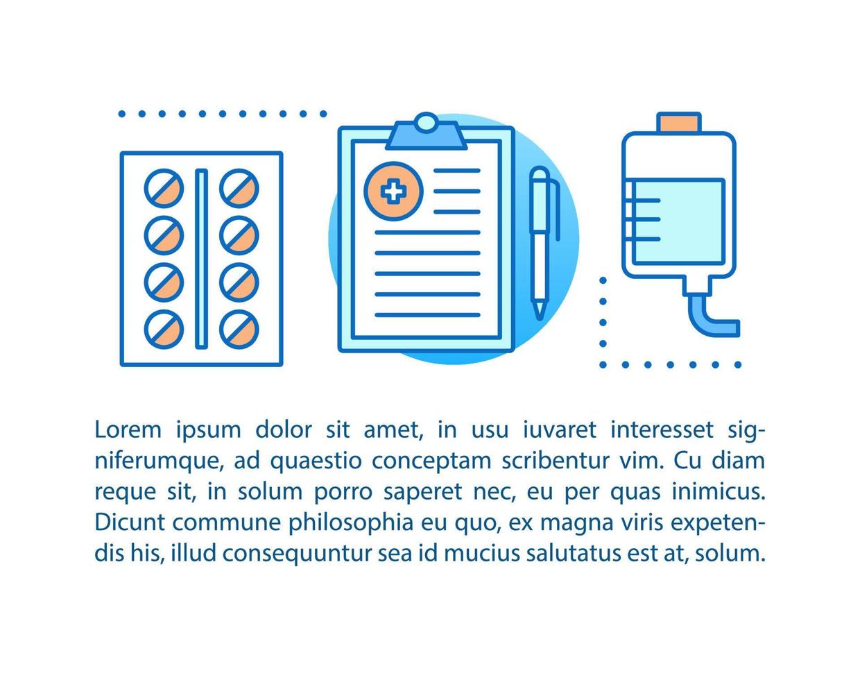 Medications concept linear illustration. Pharmacy. Disease treatment. Medicine and healthcare. Article, brochure, magazine page layout with text boxes. Print design. Vector isolated outline drawing