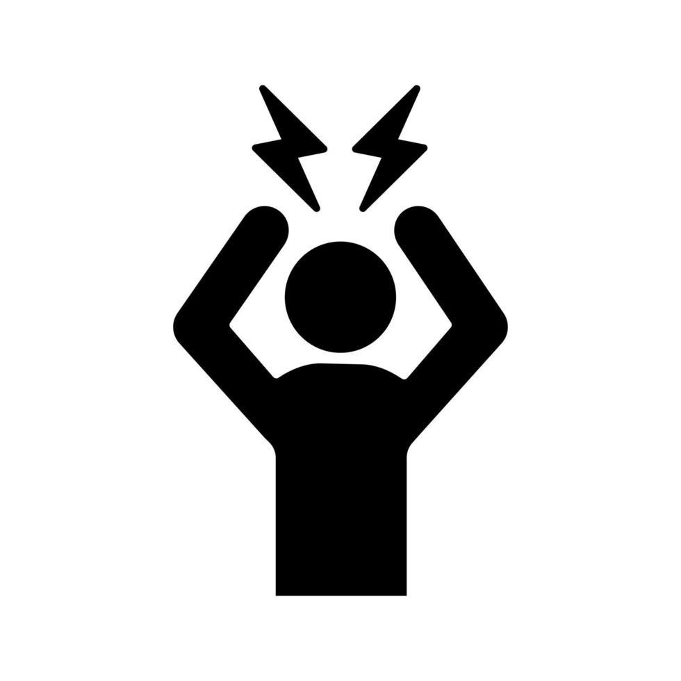 Headache glyph icon. Silhouette symbol. Anger and irritation. Frustration. Nervous tension. Aggression. Occupational stress. Emotional stress symptom. Negative space. Vector isolated illustration