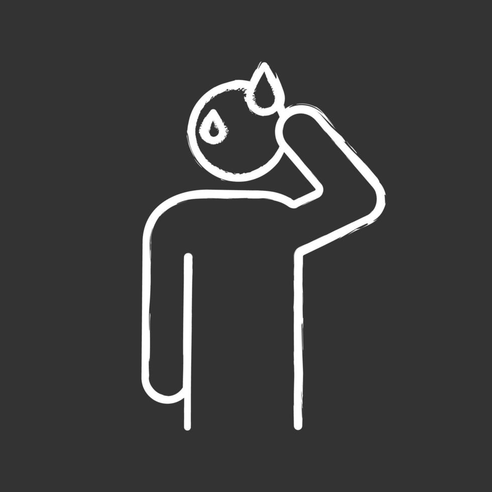 Sweating man chalk icon. Cold sweat. Worrying and nervous person. Anxiety and stress. Panic. Physiological stress symptoms. Isolated vector chalkboard illustration
