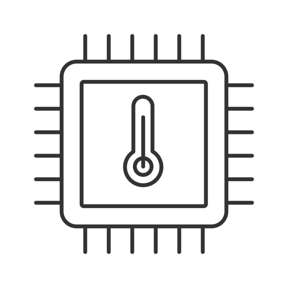 Processor temperature linear icon. Core temp. Thin line illustration. CPU overheating. Chip, chipset. Heating integrated circuit with thermometer. Vector isolated outline drawing. Editable stroke