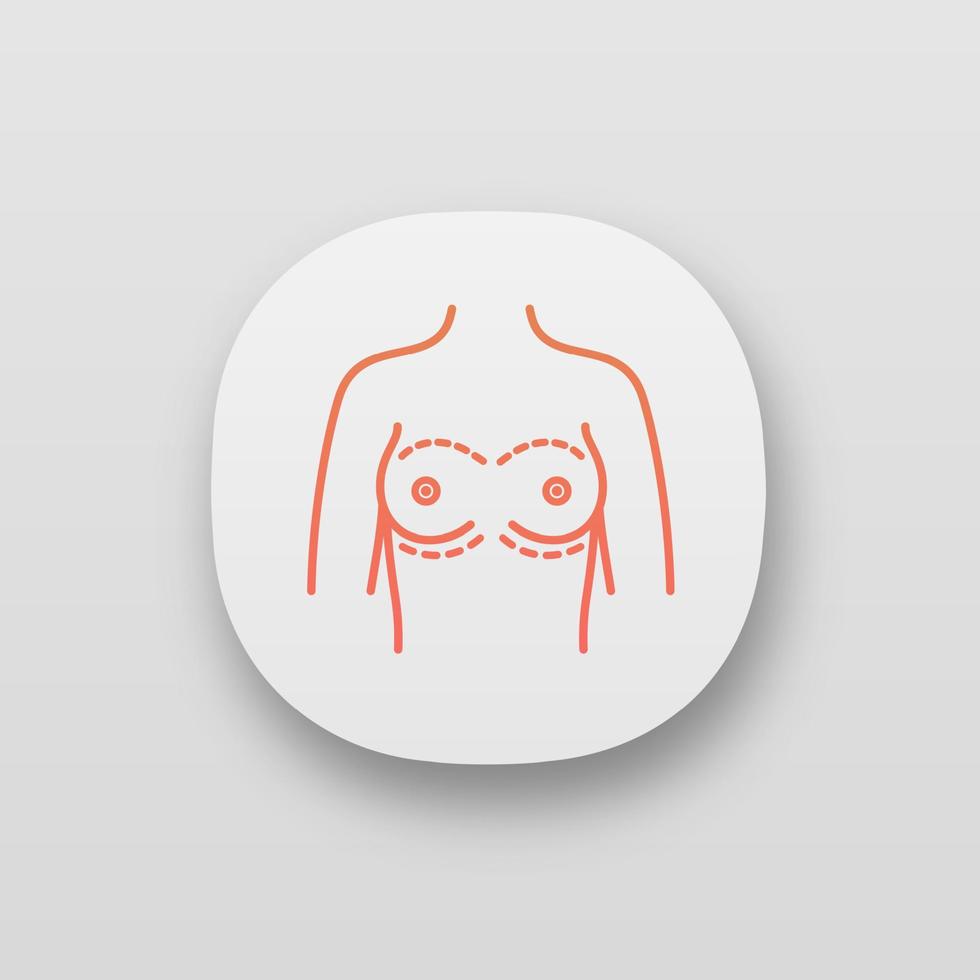 Breast augmentation app icon. Corrective woman breast surgery. Mammoplasty. Plastic surgery. UI UX user interface. Web or mobile application. Vector isolated illustration