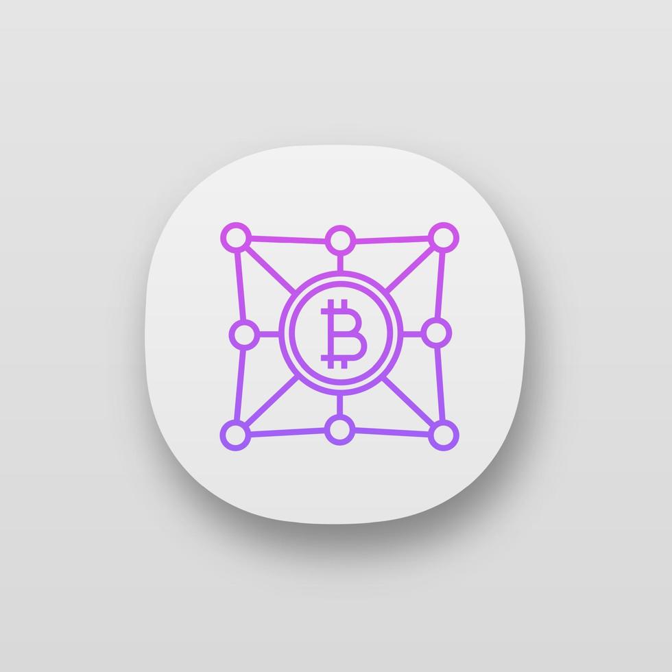 Blockchain network app icon. Bitcoin. Cryptocurrency. Digital money. Fintech and big data. UI UX user interface. Web or mobile application. Vector isolated illustration