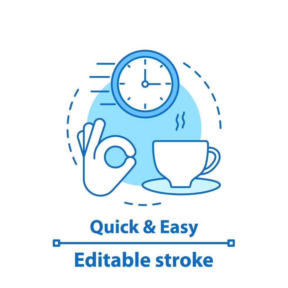 Quick and easy services concept icon. Coffee break. Good morning idea thin line illustration. Rest. Vector isolated outline drawing. Editable stroke