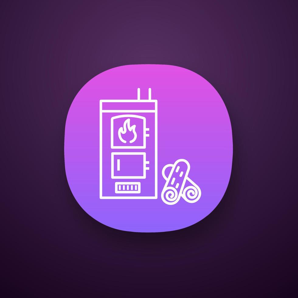 Solid fuel boiler app icon. UI UX user interface. House central heater. Firewood boiler with two chambers. Heating system. Web or mobile application. Vector isolated illustration