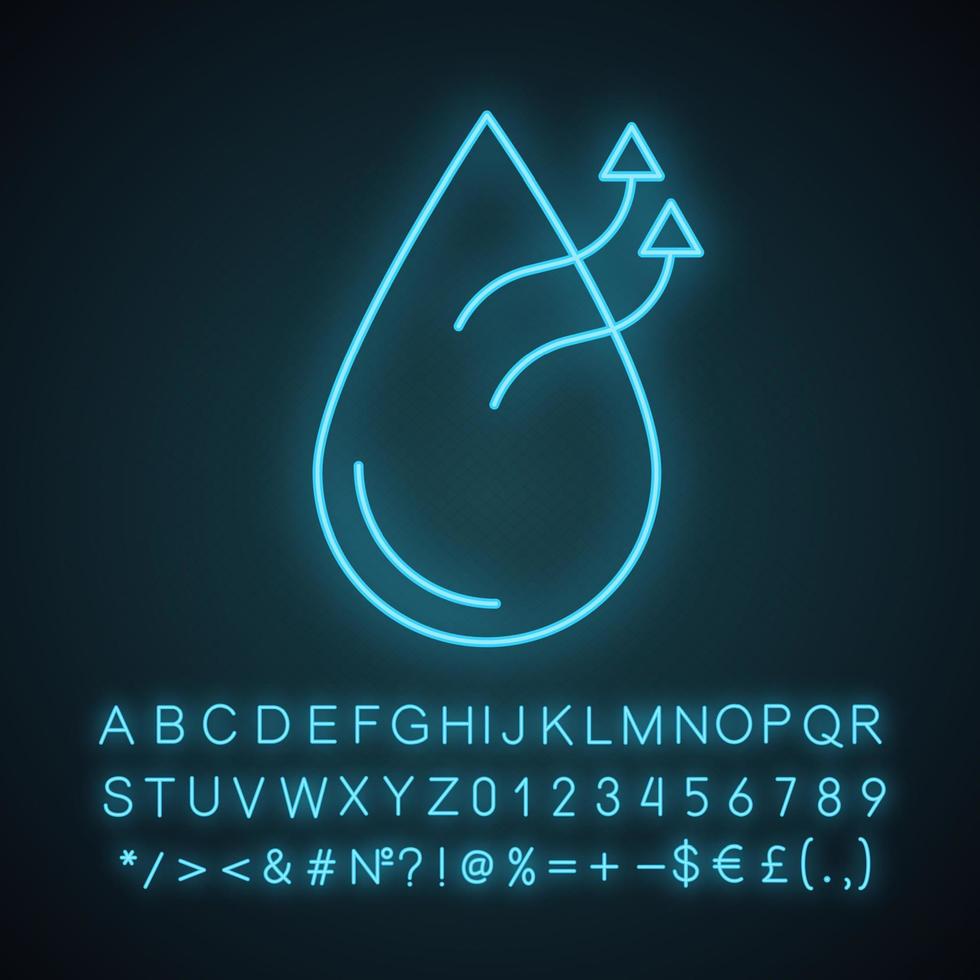 Air humidification conditioner function neon light icon. Water evaporation. Air humidifier. Glowing sign with alphabet, numbers and symbols. Vector isolated illustration