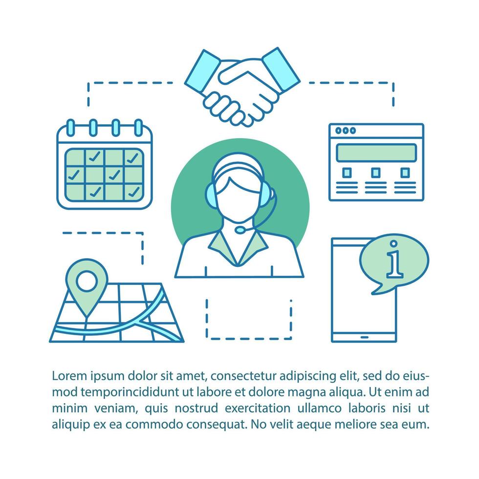 Contact us concept linear illustration. Information center. Infocenter. Call center. Hotline. Make appointment. Article, brochure, magazine page layout. Thin line icons with text boxes. Print design vector
