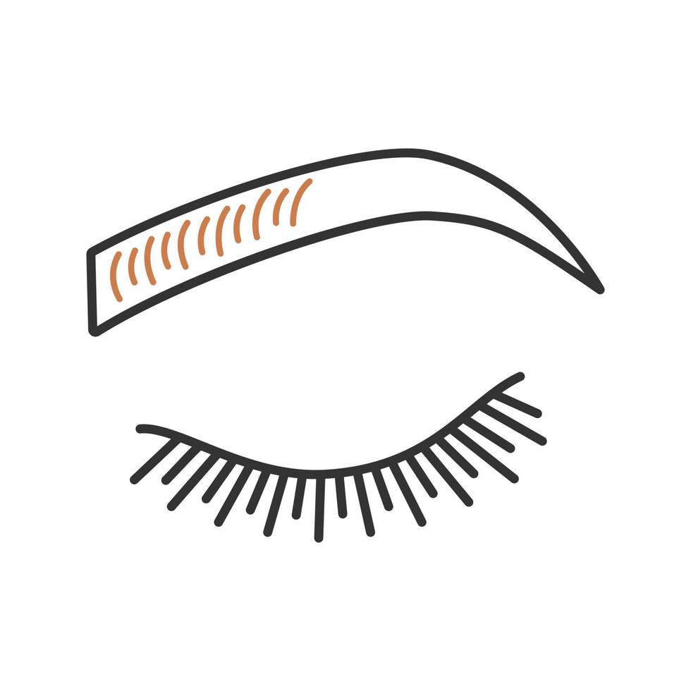 Microblading eyebrows color icon. Eyebrows tinting. Permanent makeup. Brows shaping by tattooing. Pigment application. Isolated vector illustration