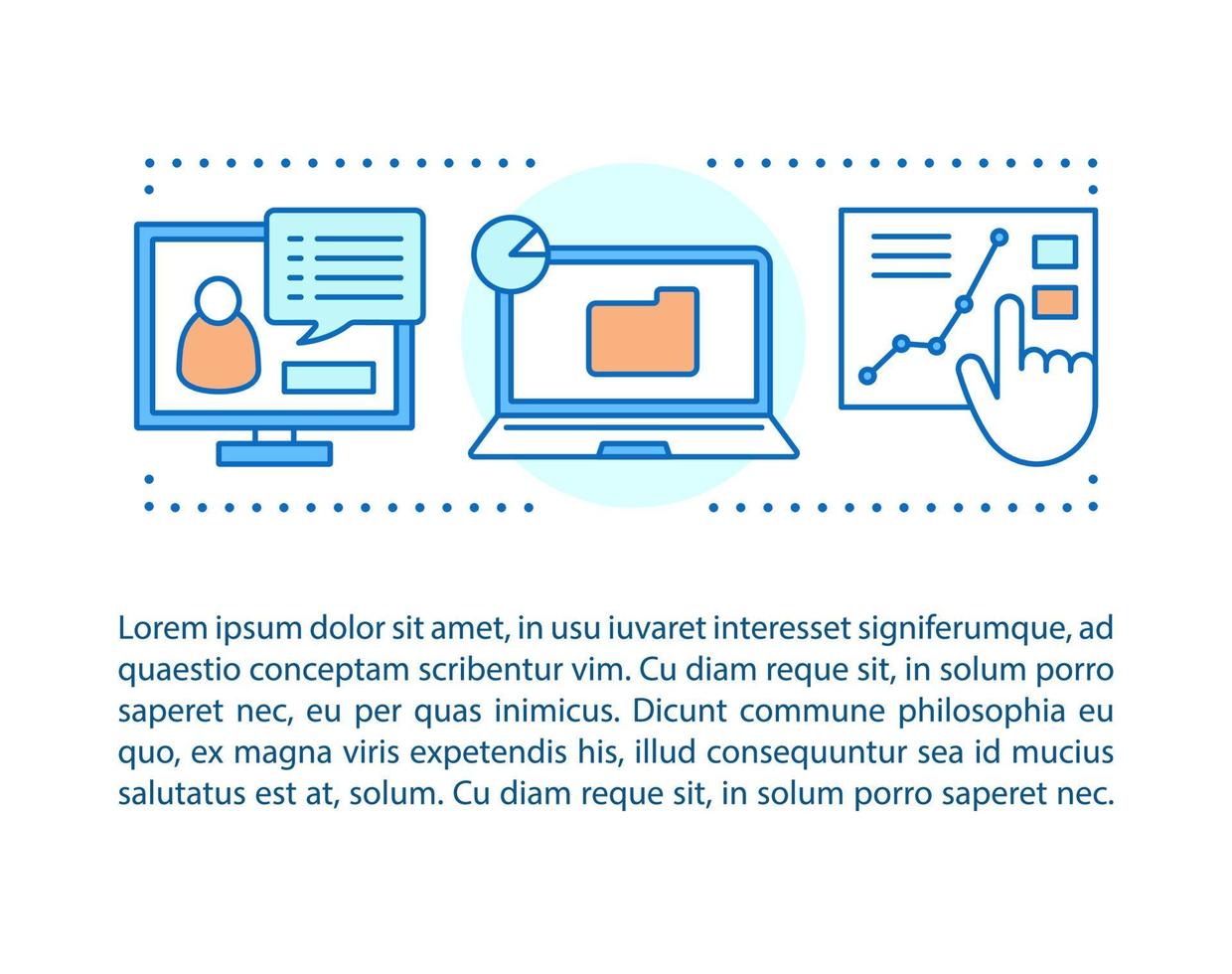 ilustración lineal del concepto de informática. análisis y gestión de datos. artículo, folleto, diseño de página de revista. tecnología digital. caja de texto. diseño de impresión. dibujo de contorno aislado vectorial vector