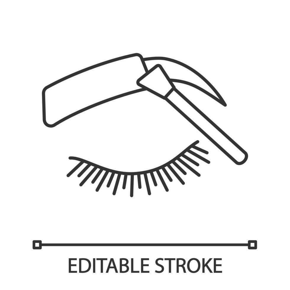Eyebrows tinting linear icon. Thin line illustration. Eyebrows brush. Henna brow tattoo. Brows shaping by dyeing. Pigment application. Contour symbol. Vector isolated outline drawing. Editable stroke
