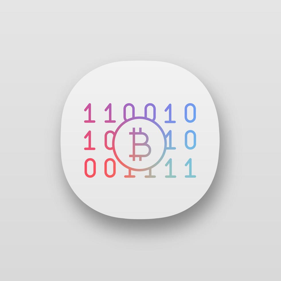 Binary code app icon. Cryptocurrency mining. Digital money. Computing. Bitcoin on binary code. UI UX user interface. Web or mobile application. Vector isolated illustration
