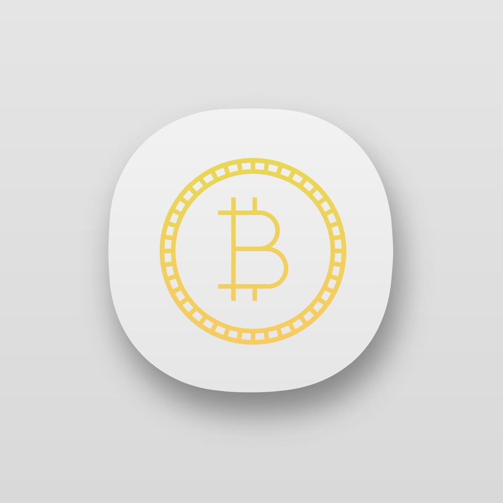 Bitcoin app icon. Cryptocurrency. Digital money. UI UX user interface. Web or mobile application. Vector isolated illustration