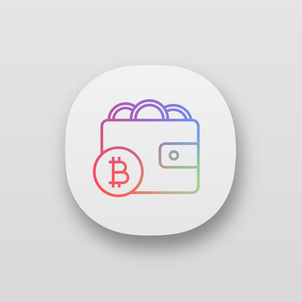 icono de la aplicación de billetera bitcoin. dinero digital e pago. interfaz de usuario ui ux. banca en línea. pago de criptomonedas. aplicación web o móvil. ilustración vectorial aislada vector